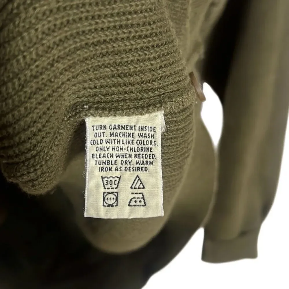 Eddie Bauer Chunky Knit Cotton Henley Pullover Sweater Olive Green‎ Size XL